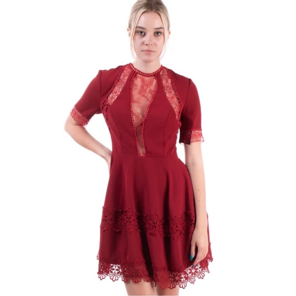 Nicholas Crepe Short Sleeve Mini Dress Lipstick Red
